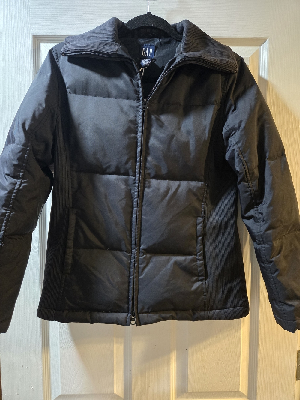GAP Blue Quilted Puffer Jacket with Ribbed Side Panels